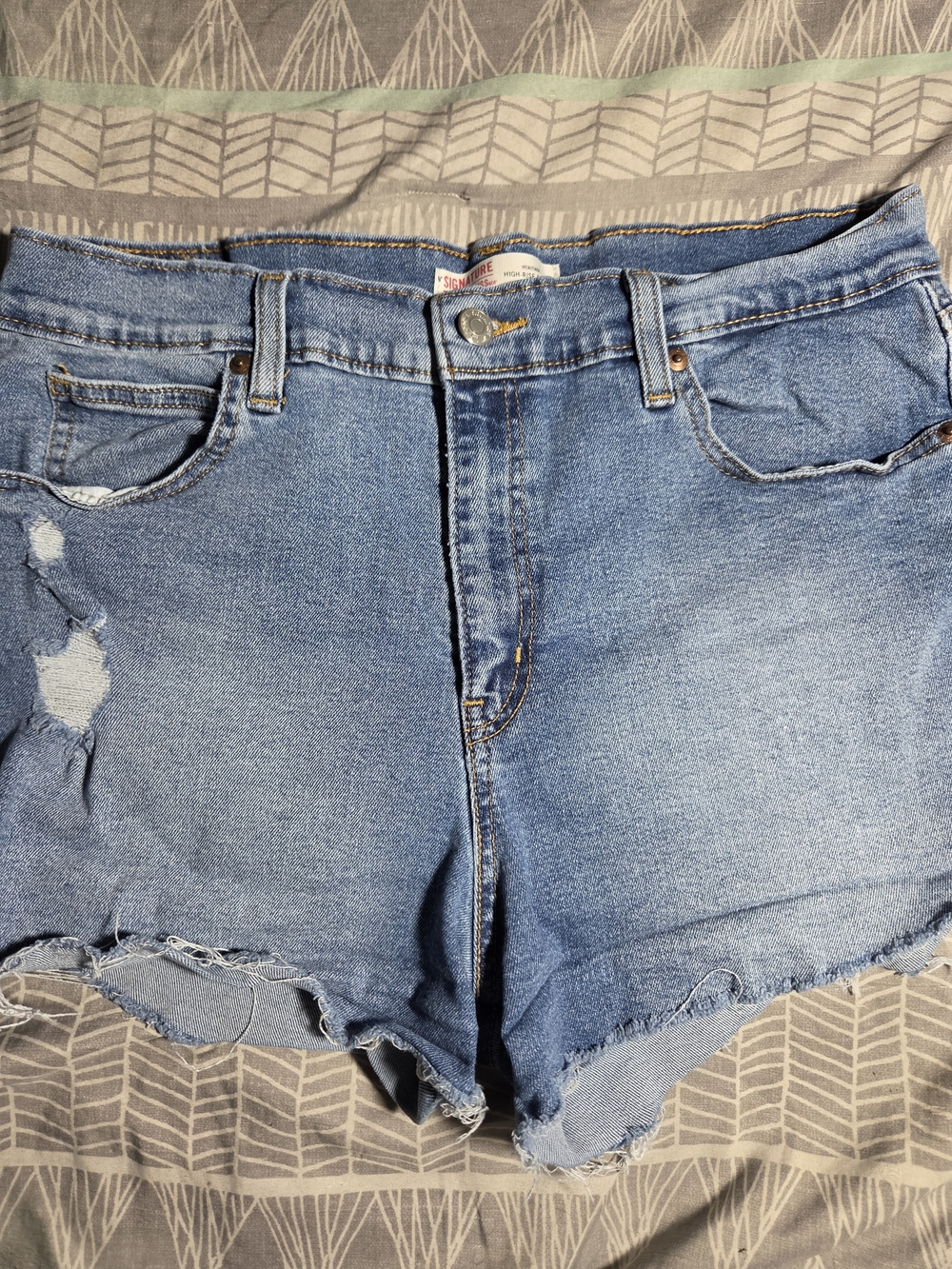 Signature by Levi Strauss Light Blue Distressed Denim Cutoff Shorts
